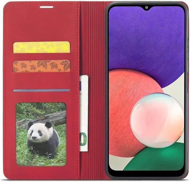 Alt view image 2 of 6 - BONAEVER For Samsung Galaxy A22 5G Case Premium PU Leather Cover TPU Bumper with Card Holder Stand andidden Magnetic Shockproof Flip Wallet Case for Galaxy A22 5G Case [Not Fit for A22 4G]