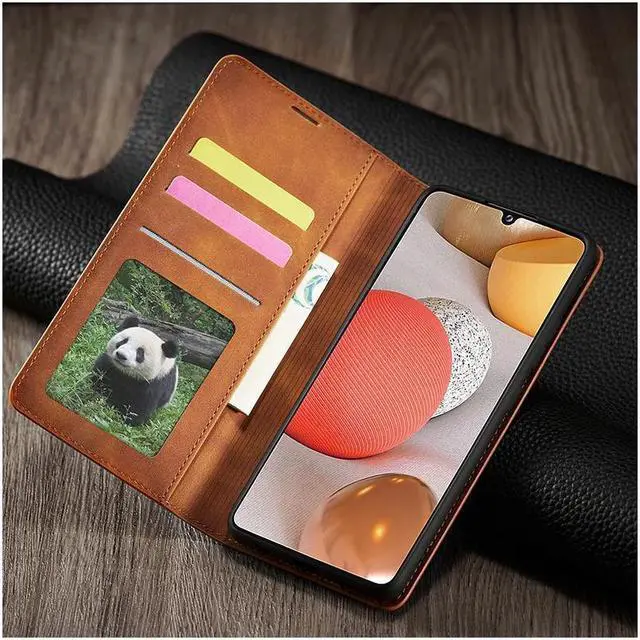 Alt view image 3 of 7 - BONAEVER For Samsung Galaxy A42 5G Case Premium PU Leather Cover TPU Bumper with Card Holder Stand andidden Magnetic Shockproof Flip Wallet Case