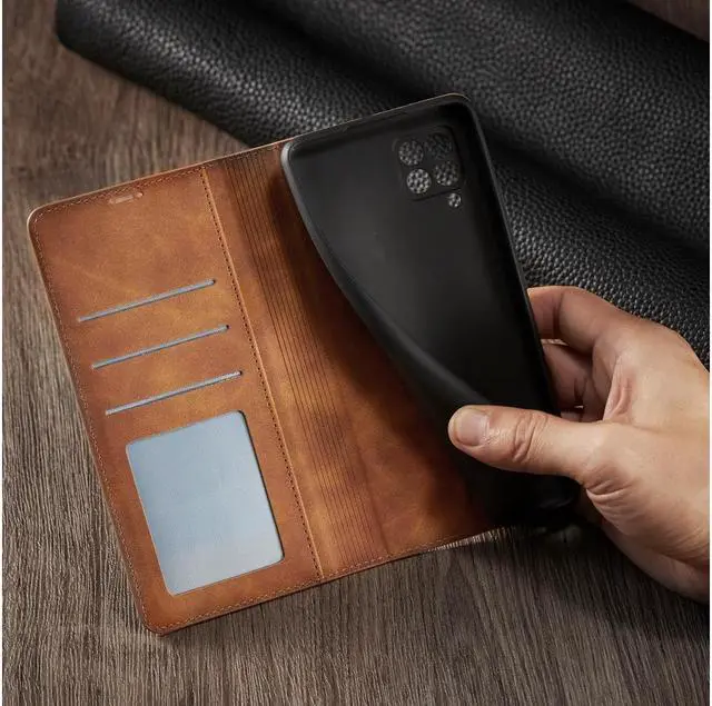 Alt view image 7 of 7 - BONAEVER For Samsung Galaxy A42 5G Case Premium PU Leather Cover TPU Bumper with Card Holder Stand andidden Magnetic Shockproof Flip Wallet Case