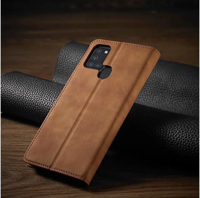 Alt view image 6 of 7 - BONAEVER For Samsung Galaxy A21S Case Premium PU Leather Cover TPU Bumper with Card Holder Stand andidden Magnetic Shockproof Flip Wallet Case