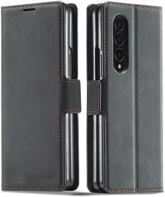 Main image of BONAEVER For Samsung Galaxy Galaxy Z Fold 3 Case Premium PU Leather Cover TPU Bumper with Card Holder Stand andidden Magnetic Shockproof Flip Wallet Case for Galaxy Z Fold 3 5G 2021 Released