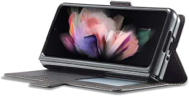 Alt view image 2 of 6 - BONAEVER For Samsung Galaxy Galaxy Z Fold 3 Case Premium PU Leather Cover TPU Bumper with Card Holder Stand andidden Magnetic Shockproof Flip Wallet Case for Galaxy Z Fold 3 5G 2021 Released