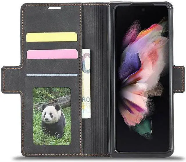 Alt view image 3 of 6 - BONAEVER For Samsung Galaxy Galaxy Z Fold 3 Case Premium PU Leather Cover TPU Bumper with Card Holder Stand andidden Magnetic Shockproof Flip Wallet Case for Galaxy Z Fold 3 5G 2021 Released