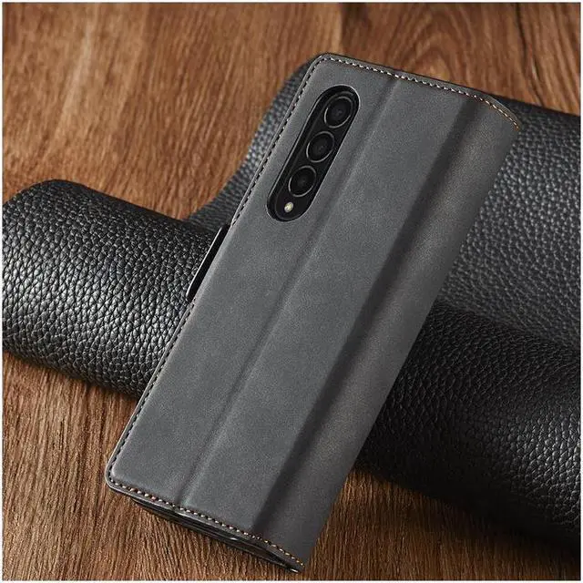 Alt view image 5 of 6 - BONAEVER For Samsung Galaxy Galaxy Z Fold 3 Case Premium PU Leather Cover TPU Bumper with Card Holder Stand andidden Magnetic Shockproof Flip Wallet Case for Galaxy Z Fold 3 5G 2021 Released