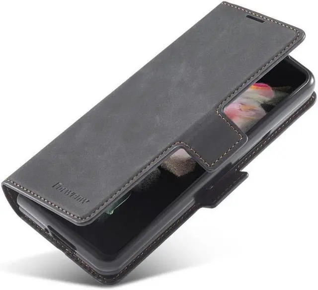 Alt view image 4 of 6 - BONAEVER For Samsung Galaxy Galaxy Z Fold 3 Case Premium PU Leather Cover TPU Bumper with Card Holder Stand andidden Magnetic Shockproof Flip Wallet Case for Galaxy Z Fold 3 5G 2021 Released