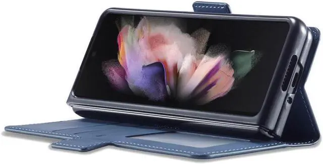 Alt view image 3 of 6 - BONAEVER For Samsung Galaxy Galaxy Z Fold 3 Case Premium PU Leather Cover TPU Bumper with Card Holder Stand andidden Magnetic Shockproof Flip Wallet Case for Galaxy Z Fold 3 5G 2021 Released