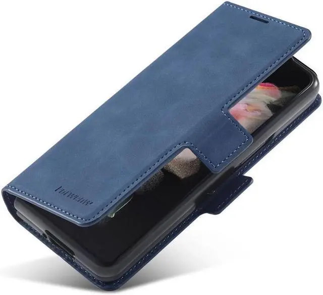 Alt view image 2 of 6 - BONAEVER For Samsung Galaxy Galaxy Z Fold 3 Case Premium PU Leather Cover TPU Bumper with Card Holder Stand andidden Magnetic Shockproof Flip Wallet Case for Galaxy Z Fold 3 5G 2021 Released