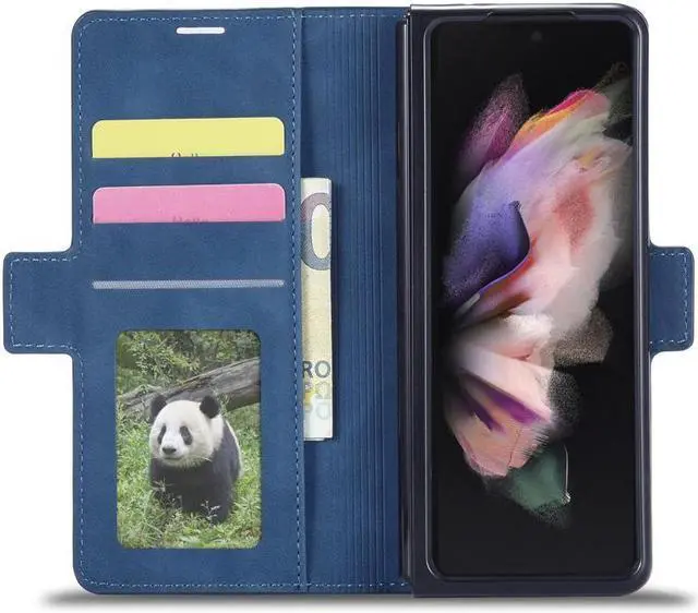 Alt view image 4 of 6 - BONAEVER For Samsung Galaxy Galaxy Z Fold 3 Case Premium PU Leather Cover TPU Bumper with Card Holder Stand andidden Magnetic Shockproof Flip Wallet Case for Galaxy Z Fold 3 5G 2021 Released