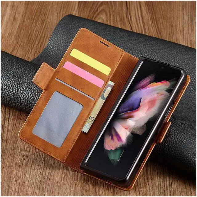 Alt view image 4 of 7 - BONAEVER For Samsung Galaxy Galaxy Z Fold 3 Case Premium PU Leather Cover TPU Bumper with Card Holder Stand andidden Magnetic Shockproof Flip Wallet Case for Galaxy Z Fold 3 5G 2021 Released