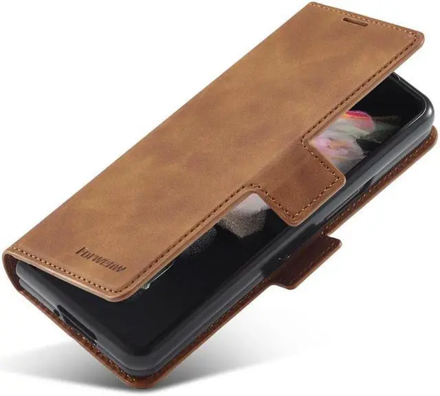 Alt view image 2 of 7 - BONAEVER For Samsung Galaxy Galaxy Z Fold 3 Case Premium PU Leather Cover TPU Bumper with Card Holder Stand andidden Magnetic Shockproof Flip Wallet Case for Galaxy Z Fold 3 5G 2021 Released