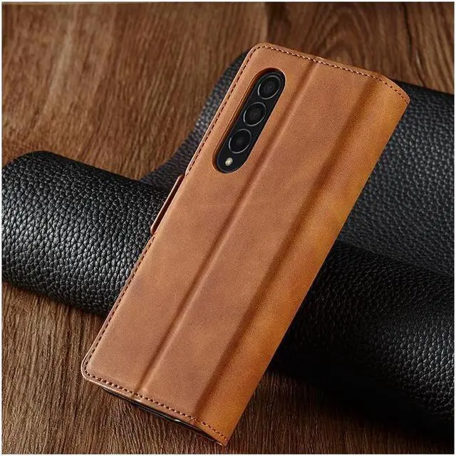 Alt view image 6 of 7 - BONAEVER For Samsung Galaxy Galaxy Z Fold 3 Case Premium PU Leather Cover TPU Bumper with Card Holder Stand andidden Magnetic Shockproof Flip Wallet Case for Galaxy Z Fold 3 5G 2021 Released