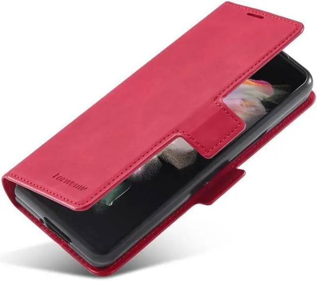 Alt view image 3 of 5 - BONAEVER For Samsung Galaxy Galaxy Z Fold 3 Case Premium PU Leather Cover TPU Bumper with Card Holder Stand andidden Magnetic Shockproof Flip Wallet Case for Galaxy Z Fold 3 5G 2021 Released