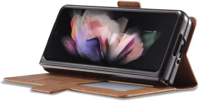 Alt view image 3 of 7 - BONAEVER For Samsung Galaxy Galaxy Z Fold 3 Case Premium PU Leather Cover TPU Bumper with Card Holder Stand andidden Magnetic Shockproof Flip Wallet Case for Galaxy Z Fold 3 5G 2021 Released