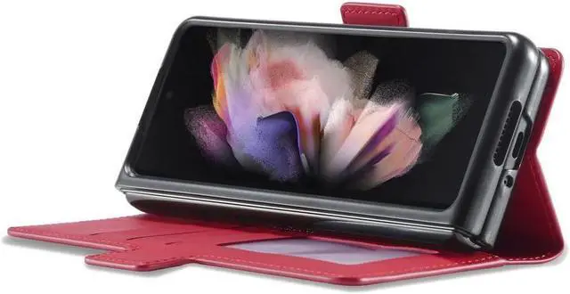 Alt view image 2 of 5 - BONAEVER For Samsung Galaxy Galaxy Z Fold 3 Case Premium PU Leather Cover TPU Bumper with Card Holder Stand andidden Magnetic Shockproof Flip Wallet Case for Galaxy Z Fold 3 5G 2021 Released