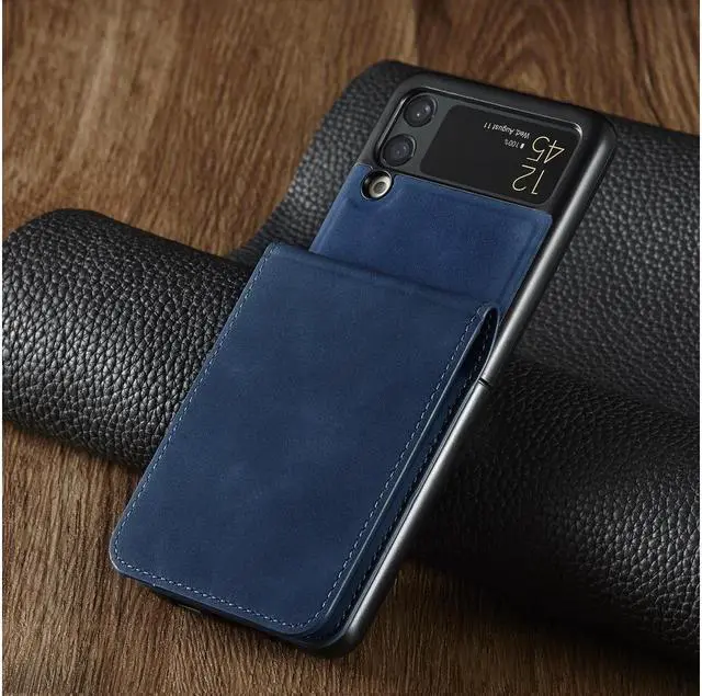 Alt view image 6 of 7 - BONAEVER For Samsung Galaxy Z Flip 3 5G 2021 Case Premium PU Leather Cover TPU Bumper with Card Holder Stand andidden Magnetic Shockproof Flip Wallet Case