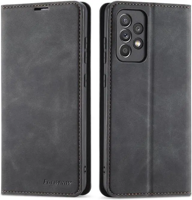 Main image of BONAEVER For Samsung Galaxy A73 5G / A73 4G Case Premium PU Leather Cover TPU Bumper with Card Holder Stand andidden Magnetic Shockproof Flip Wallet Case