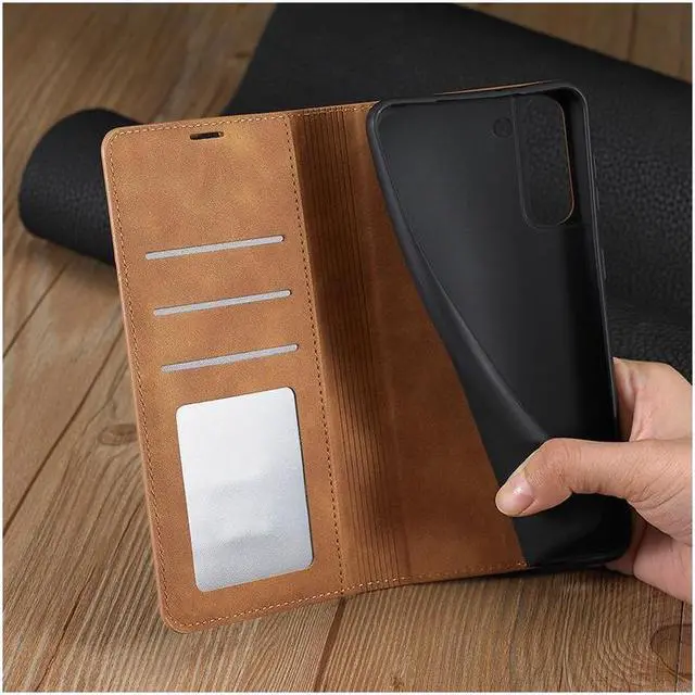 Alt view image 3 of 6 - BONAEVER For Samsung Galaxy S22 5G Case Premium PU Leather Cover TPU Bumper with Card Holder Stand andidden Magnetic Shockproof Flip Wallet Case for Galaxy S22 5G 6.1 inch 2022