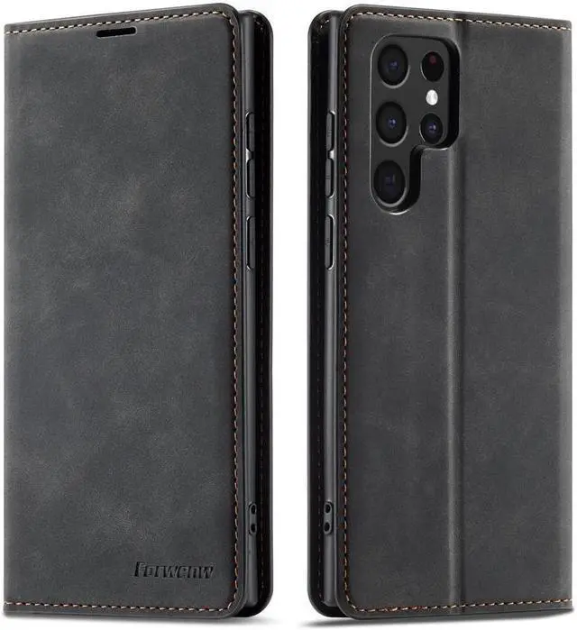 Main image of BONAEVER For Samsung Galaxy S22 Ultra 5G 6.8 inch 2022 Case Premium PU Leather Cover TPU Bumper with Card Holder Stand andidden Magnetic Shockproof Flip Wallet Case