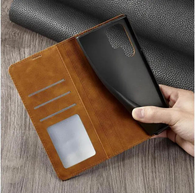 Alt view image 5 of 7 - BONAEVER For Samsung Galaxy S22 Ultra 5G 6.8 inch 2022 Case Premium PU Leather Cover TPU Bumper with Card Holder Stand andidden Magnetic Shockproof Flip Wallet Case