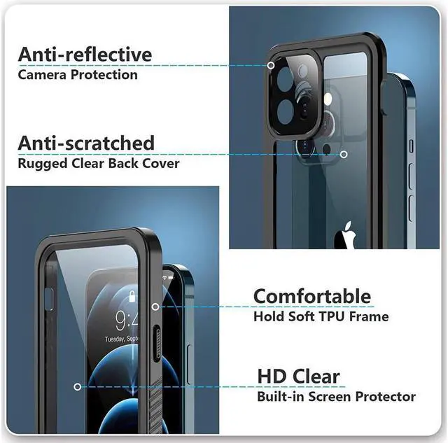 Alt view image 5 of 7 - BONAEVER Waterproof Case for iPhone 12 Pro Max 6.7 inch with Built in Screen Protector IP68 Waterproof Shockproof Cover for iPhone 12 Pro Max 6.7 inch 2020