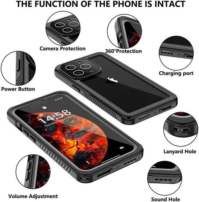 Alt view image 7 of 7 - BONAEVER for iPhone 13 Pro Case Waterproof Built in Screen Protector 360° Protective Shockproof Dustdproof IP68 Underwater Case for iPhone 13 Pro 6.1 inch 2021
