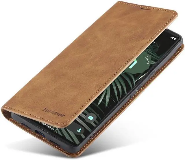 Alt view image 6 of 7 - BONAEVER Case for Google Pixel 6 Pro 5G 6.71 inch Premium PU Leather Cover with Card Holder Stand and Shockproof Flip Wallet Cover Brown