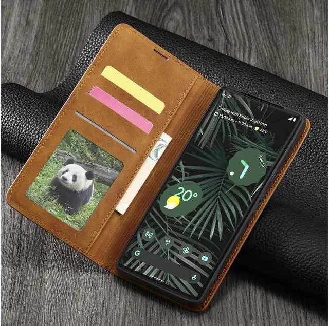 Alt view image 6 of 7 - BONAEVER Case for Google Pixel 6 5G 6.4 inch Premium PU Leather Cover with Card Holder Stand and Shockproof Flip Wallet Cover Brown