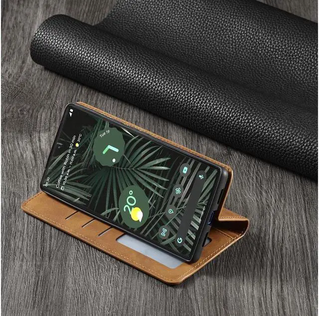Alt view image 7 of 7 - BONAEVER Case for Google Pixel 6 5G 6.4 inch Premium PU Leather Cover with Card Holder Stand and Shockproof Flip Wallet Cover Brown