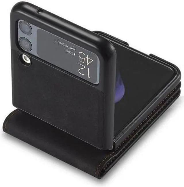 Alt view image 2 of 7 - BONAEVER For Samsung Galaxy Z Flip 4 5G 2022 Case Premium PU Leather Cover with Card Holder Magnetic Shockproof Flip Wallet Case