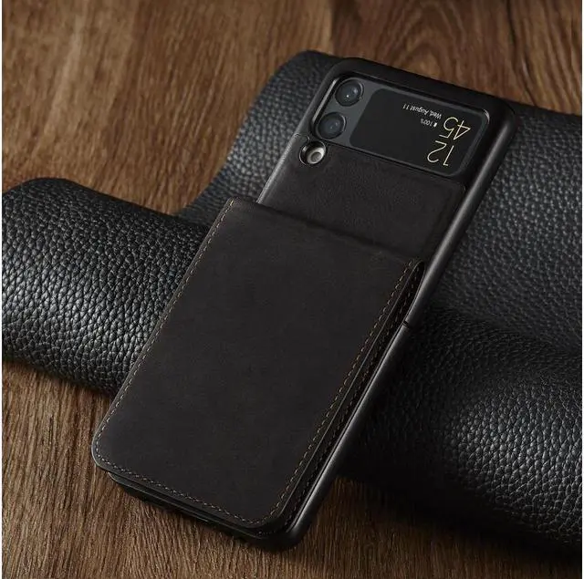 Alt view image 6 of 7 - BONAEVER For Samsung Galaxy Z Flip 4 5G 2022 Case Premium PU Leather Cover with Card Holder Magnetic Shockproof Flip Wallet Case