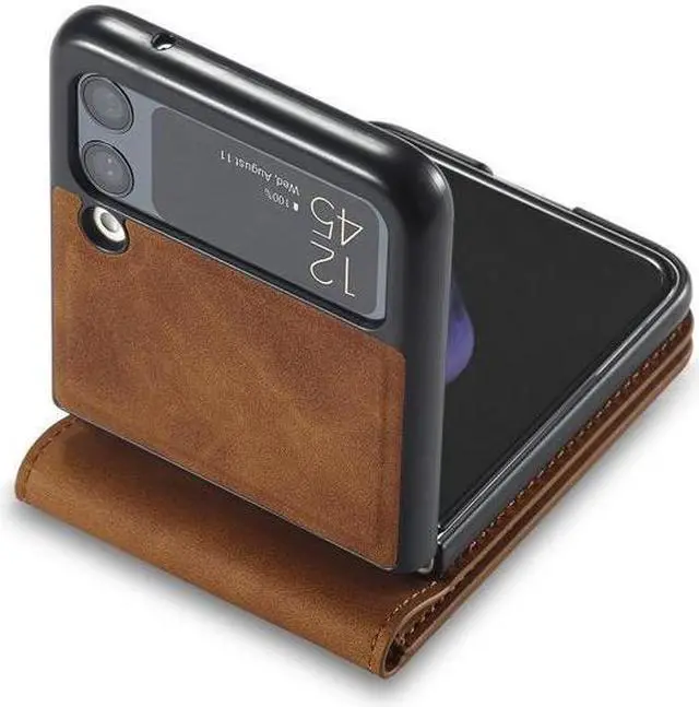 Alt view image 2 of 7 - BONAEVER For Samsung Galaxy Z Flip 4 5G 2022 Case Premium PU Leather Cover with Card Holder Magnetic Shockproof Flip Wallet Case