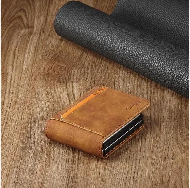 Alt view image 7 of 7 - BONAEVER For Samsung Galaxy Z Flip 4 5G 2022 Case Premium PU Leather Cover with Card Holder Magnetic Shockproof Flip Wallet Case