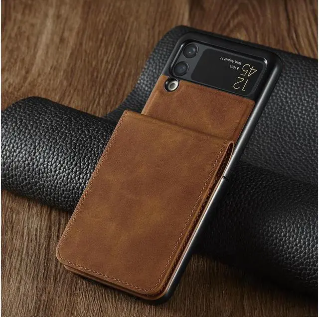 Alt view image 5 of 7 - BONAEVER For Samsung Galaxy Z Flip 4 5G 2022 Case Premium PU Leather Cover with Card Holder Magnetic Shockproof Flip Wallet Case