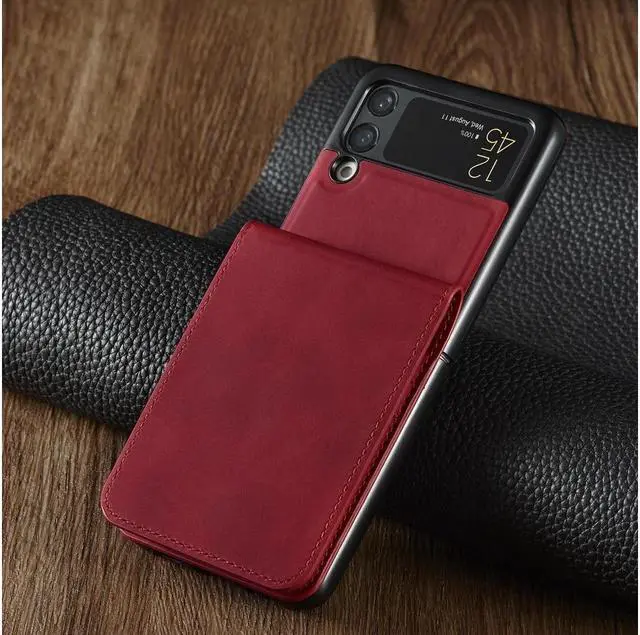 Alt view image 5 of 7 - BONAEVER For Samsung Galaxy Z Flip 4 5G 2022 Case Premium PU Leather Cover with Card Holder Magnetic Shockproof Flip Wallet Case