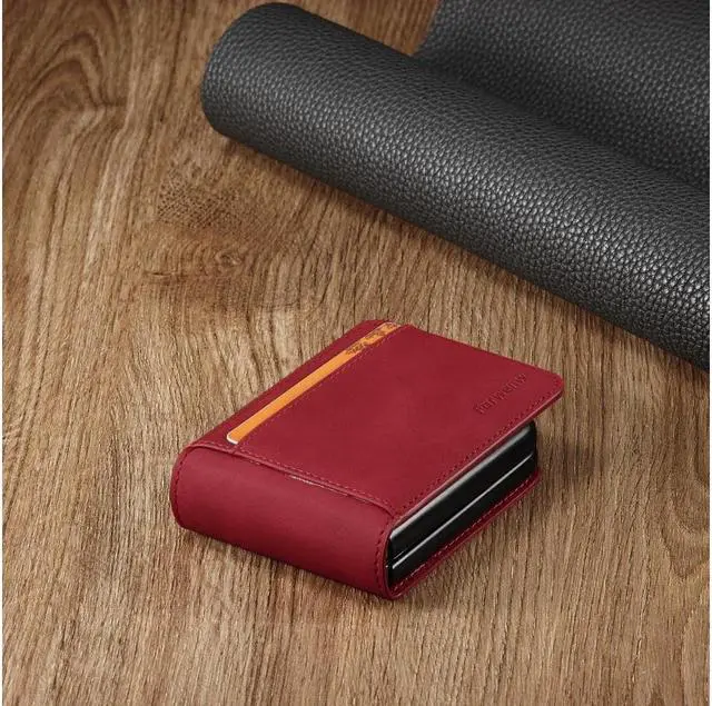 Alt view image 7 of 7 - BONAEVER For Samsung Galaxy Z Flip 4 5G 2022 Case Premium PU Leather Cover with Card Holder Magnetic Shockproof Flip Wallet Case