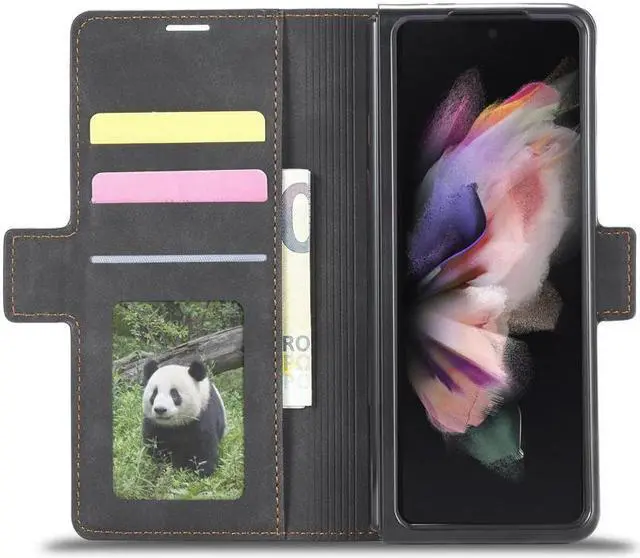 Alt view image 5 of 7 - BONAEVER For Samsung Galaxy Galaxy Z Fold 4 5G Case Premium PU Leather Cover TPU Bumper with Card Holder Stand and Magnetic Shockproof Flip Wallet Case