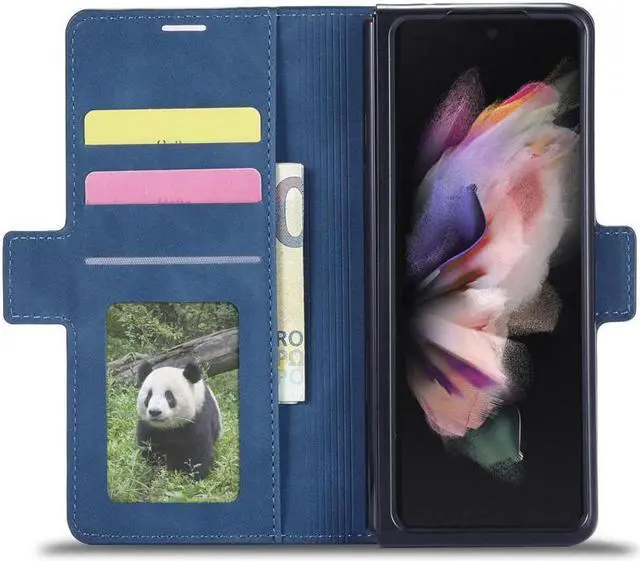 Alt view image 7 of 7 - BONAEVER For Samsung Galaxy Galaxy Z Fold 4 5G Case Premium PU Leather Cover TPU Bumper with Card Holder Stand and Magnetic Shockproof Flip Wallet Case