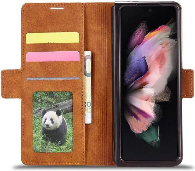 Alt view image 5 of 7 - BONAEVER For Samsung Galaxy Galaxy Z Fold 4 5G Case Premium PU Leather Cover TPU Bumper with Card Holder Stand and Magnetic Shockproof Flip Wallet Case