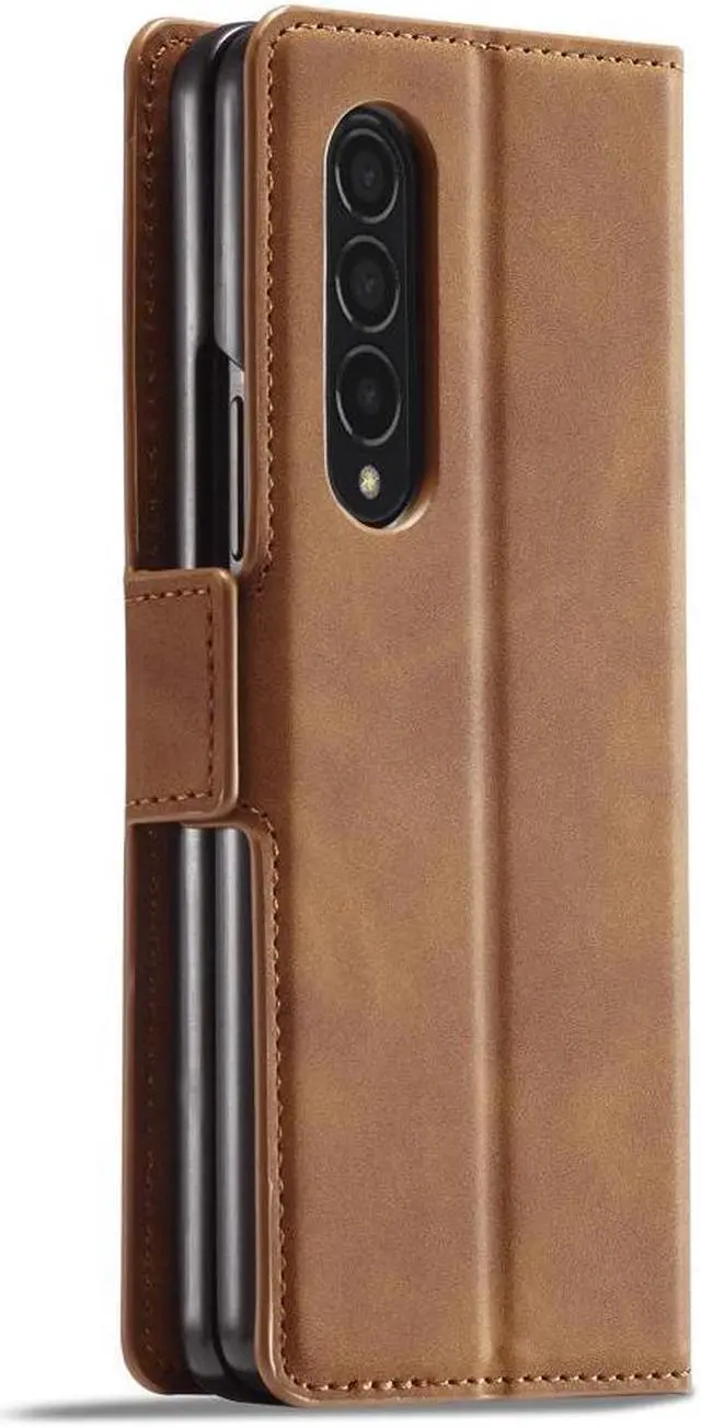 Alt view image 2 of 7 - BONAEVER For Samsung Galaxy Galaxy Z Fold 4 5G Case Premium PU Leather Cover TPU Bumper with Card Holder Stand and Magnetic Shockproof Flip Wallet Case