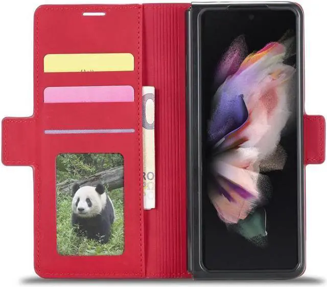 Alt view image 5 of 7 - BONAEVER For Samsung Galaxy Galaxy Z Fold 4 5G Case Premium PU Leather Cover TPU Bumper with Card Holder Stand and Magnetic Shockproof Flip Wallet Case