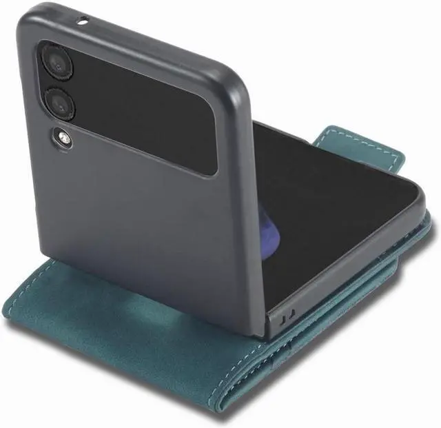 Alt view image 4 of 7 - BONAEVER For Samsung Galaxy Galaxy Z Fold 4 5G Case PU Leather Cover TPU Bumper with Card Holder Stand andidden Magnetic Shockproof Flip Wallet Case Green