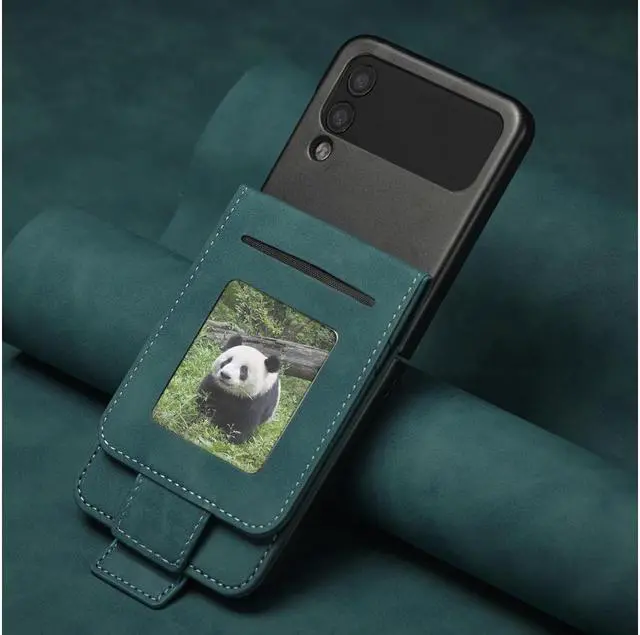 Alt view image 7 of 7 - BONAEVER For Samsung Galaxy Galaxy Z Fold 4 5G Case PU Leather Cover TPU Bumper with Card Holder Stand andidden Magnetic Shockproof Flip Wallet Case Green