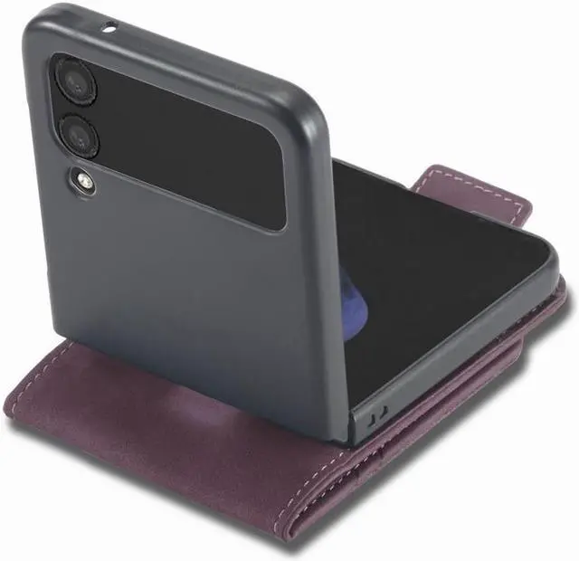 Alt view image 5 of 7 - BONAEVER For Samsung Galaxy Galaxy Z Fold 4 5G Case PU Leather Cover TPU Bumper with Card Holder Stand andidden Magnetic Shockproof Flip Wallet Case Red