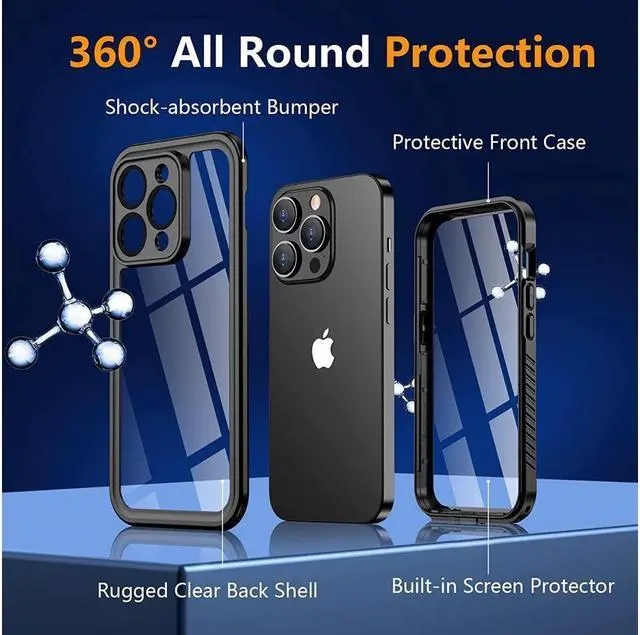 Alt view image 6 of 7 - BONAEVER For iPhone 14 Pro Case Waterproof Shockproof Bumper Cover with Built-in Screen ProtectorDu Standproof Anti-Scratch Phone Case for iPhone 14 Pro 5G 6.1 inch