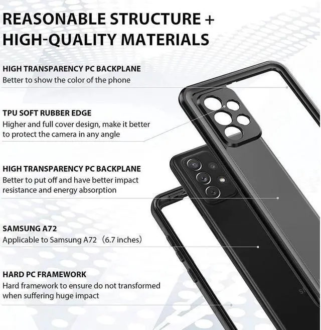 Alt view image 3 of 7 - BONAEVER For Samsung Galaxy A72 4G Waterproof Case Underwater Case Built-in Screen Protector Shockproof Protective Cover for Galaxy A72 4G (Not Fit for 5G)