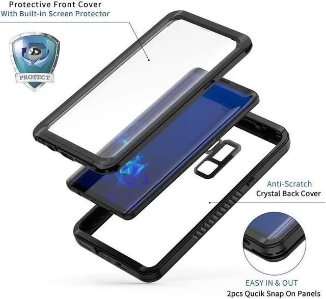 Alt view image 2 of 7 - BONAEVER For Samsung Galaxy S9+ Plus Case IP68 Waterproof Du Standproof Shockproof Case with Built-in Screen Protector Protective Clear Cover for Samsung S9 Plus 6.2 inch