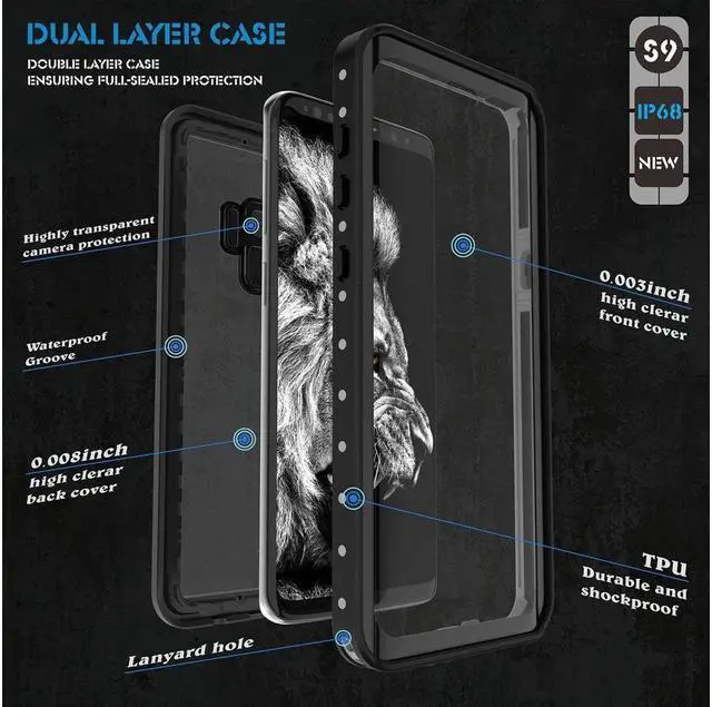 Alt view image 4 of 7 - BONAEVER For Galaxy S9 Waterproof Case Waterproof Shockproof Dustdproof Dirtproof Case Built in Screen Protector with Touch ID for Samsung Galaxy S9 5.8 inch