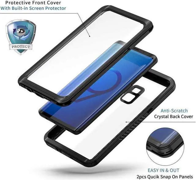Alt view image 2 of 7 - BONAEVER For Samsung Galaxy S9 Case IP68 Waterproof Du Standproof Shockproof Case with Built-in Screen Protector Underwater Protective Clear Cover for Galaxy S9 5.8 inch