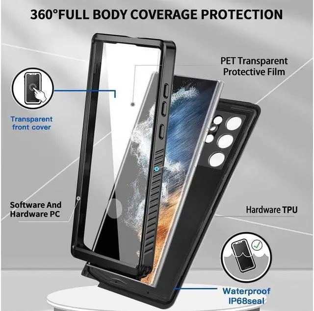 Alt view image 5 of 7 - BONAEVER For Samsung Galaxy S22 Ultra Waterproof Case Built-in Screen Protector Full Protection Shockproof Cover for Galaxy S22 Ultra 5G 6.8 inch 2022