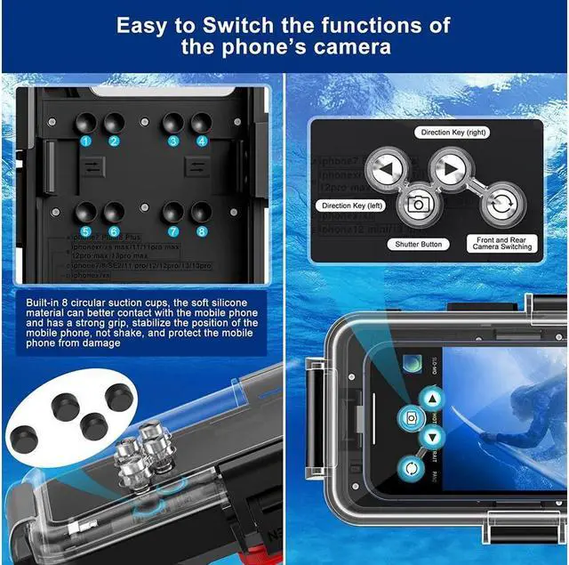 Alt view image 4 of 7 - BONAEVER Underwater Case for iPhone Diving Phone Case [98FT/30M] Snorkeling Photo VideoWaterproof Case for iPhone 14/13/Pro/Pro Max/Mini/12/11/XR/XS/MAX/8/Plus/SE